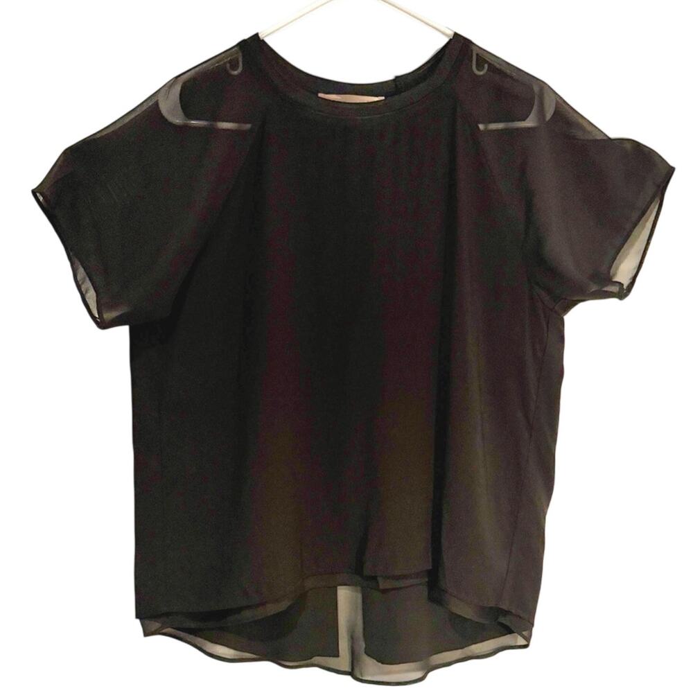 Forever 21 Black Sheer Sleeve Layered High-Low Short Sleeve Blouse size L